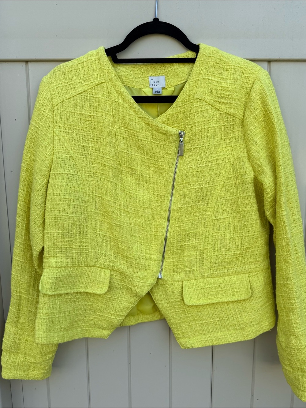 Size Large A New Day Neon Chartreuse Textured Asymmetrical Zip Front Jacket